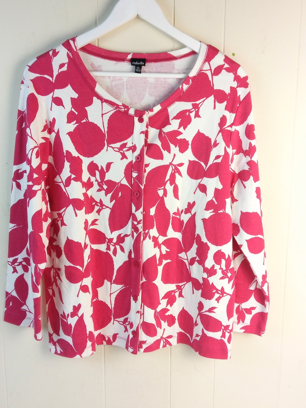 Rafaella Women's Size XL Pink & White Floral Button-Front Cardigan